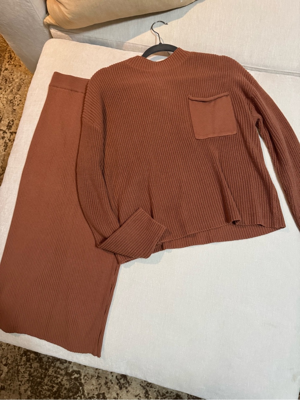Women's A-Line Ribbed Knit Skirt in Rust. Perfect for fall!